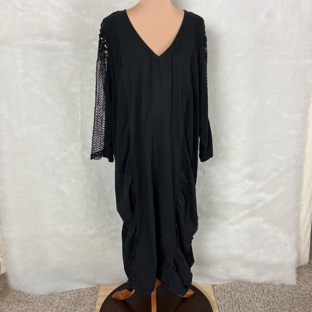 XCVI Black Ruched Sheer Lace Sleeve Midi Dress Plus Size 3X
